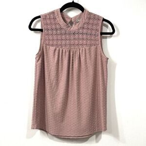 Daniel Rainn Womens Sleeveless Top Size M Pink Crochet Casual French Dot Boho